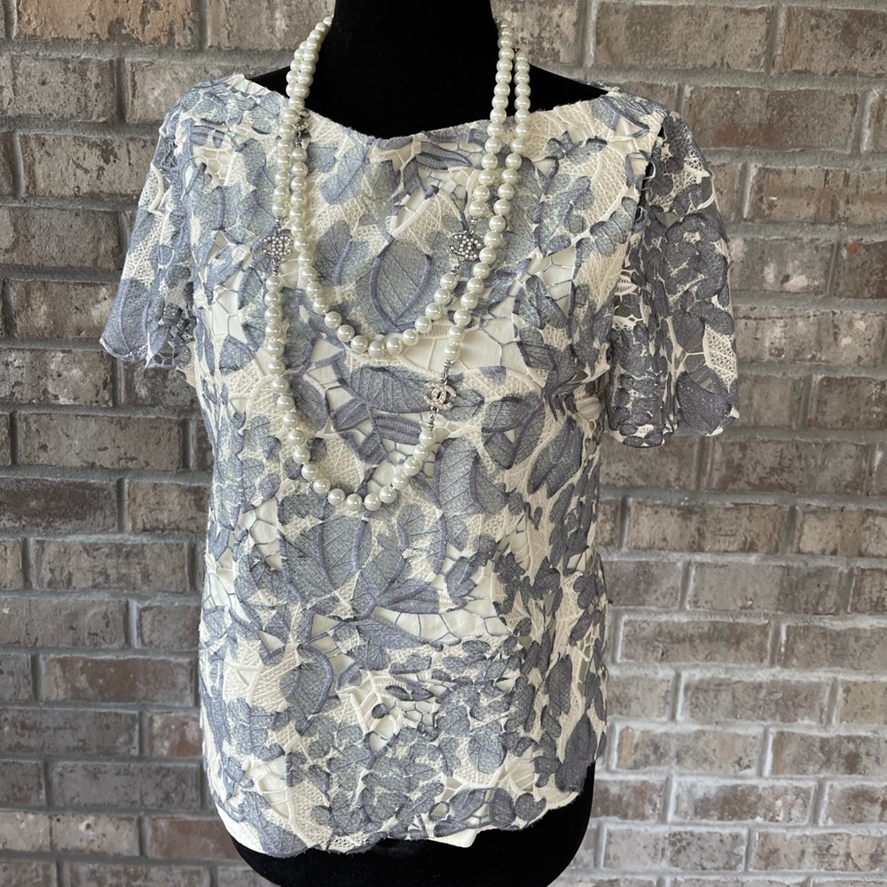 TORY BURCH Lace Detail Scalloped Top